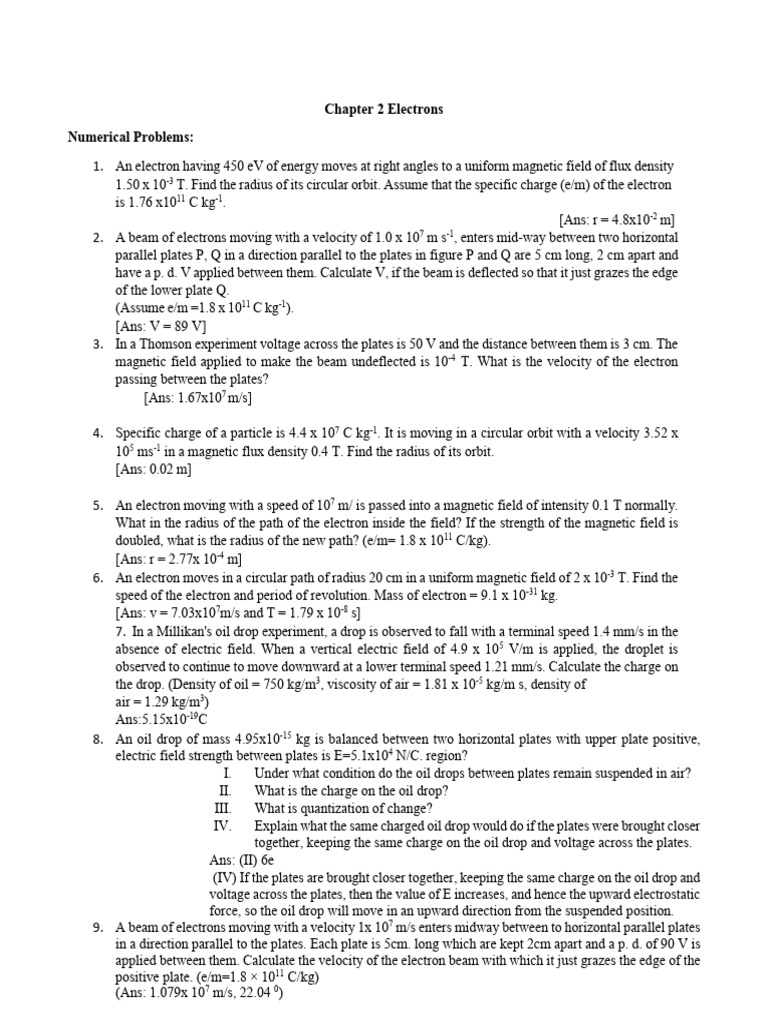 Electrons: Circular Motion & Charge Calculations | PDF | Electron ...