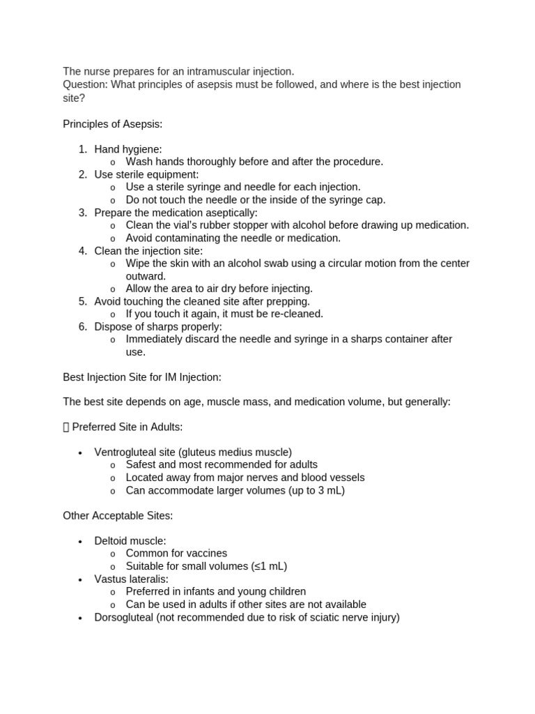 Aseptic Techniques for IM Injections | PDF | Injection (Medicine ...