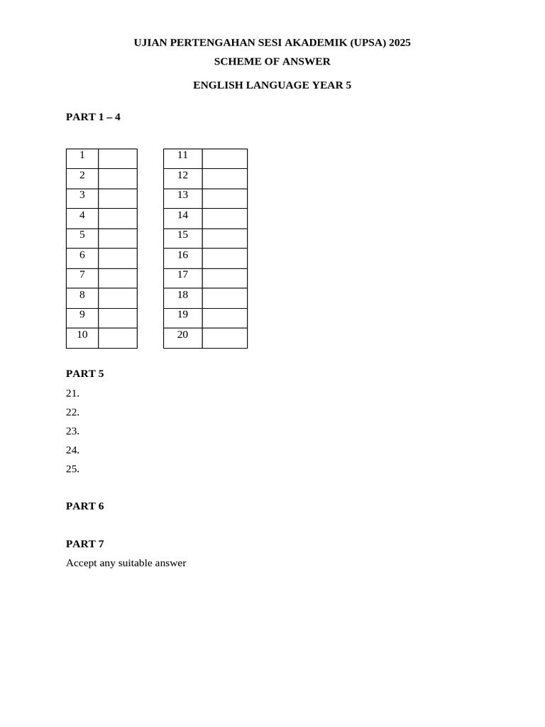Answer Scheme For Year 5 Upsa Paper | PDF