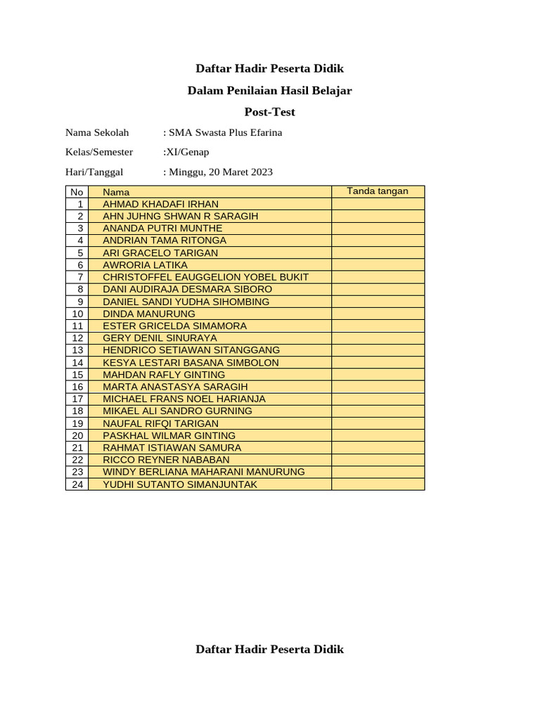 Daftar Hadir Penelitian | PDF