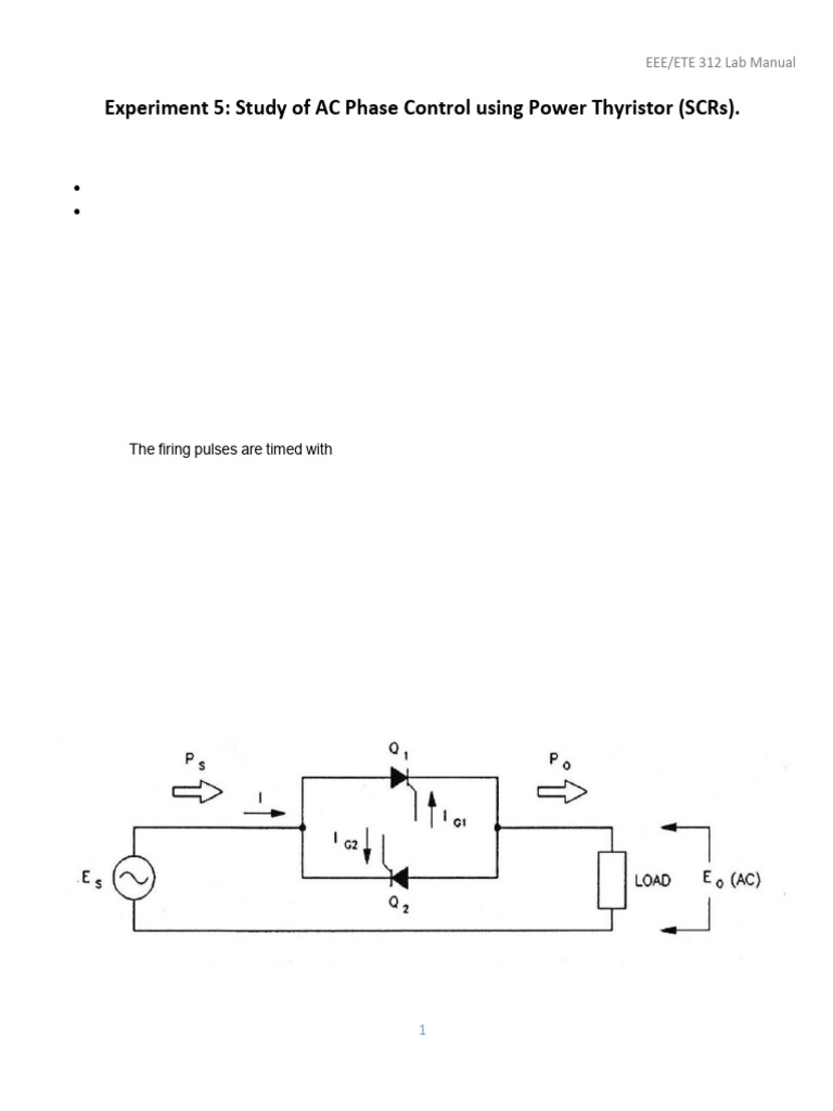 AC Phase Control with Thyristors Lab | PDF | Rectifier | Power Supply