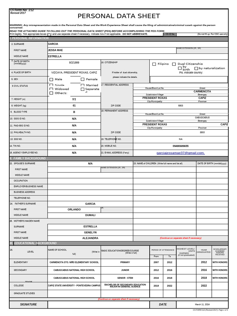 CS Form No. 212 Personal Data Sheet Revised | PDF | Justice | Crime ...
