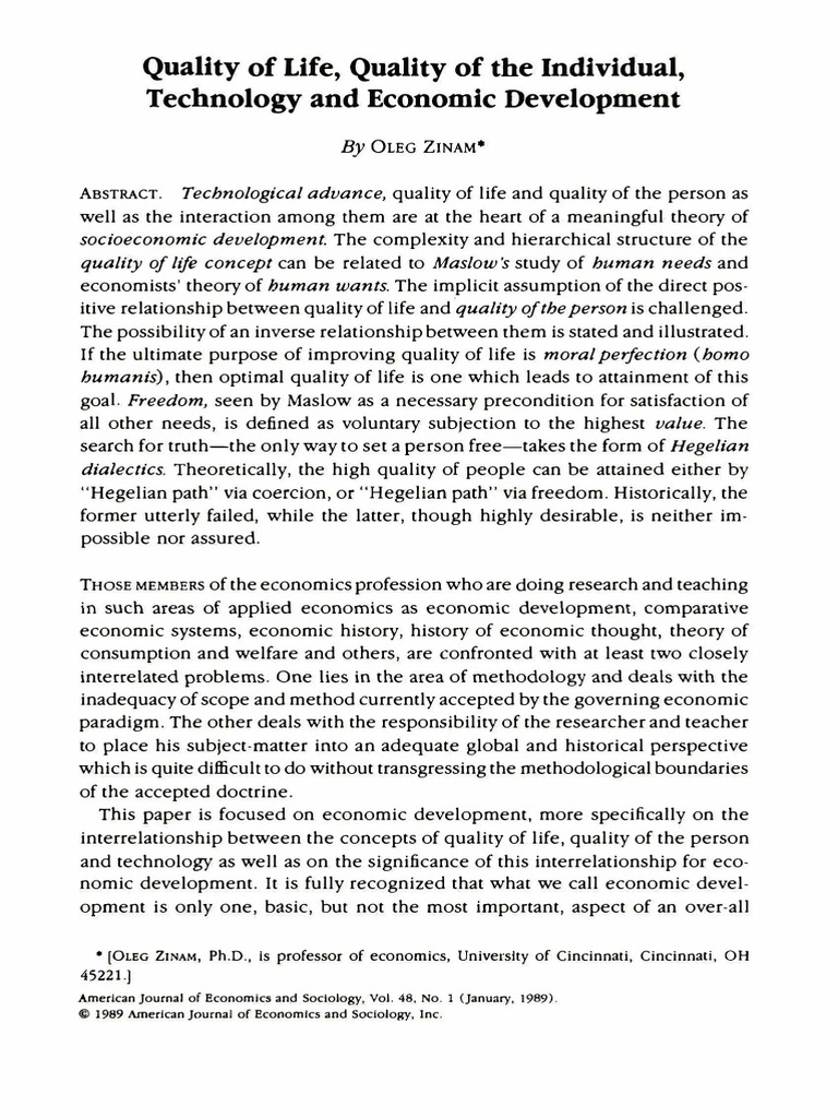Quality of Life and Economic Development | PDF | Economics | Quality Of ...
