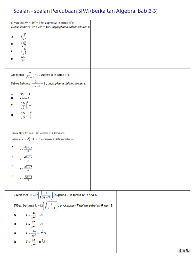 13.07.2023 F2 Matematik Ulangkaji Sir Ali | PDF