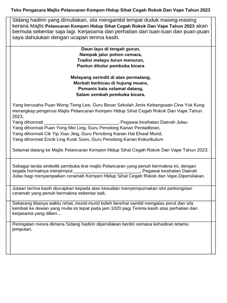 Pelancaran Kempen Cegah Rokok 2023 | PDF