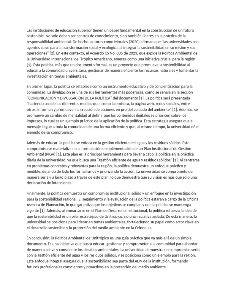 Política Ambiental de Unitrópico 2023 | PDF | Sustentabilidad ...