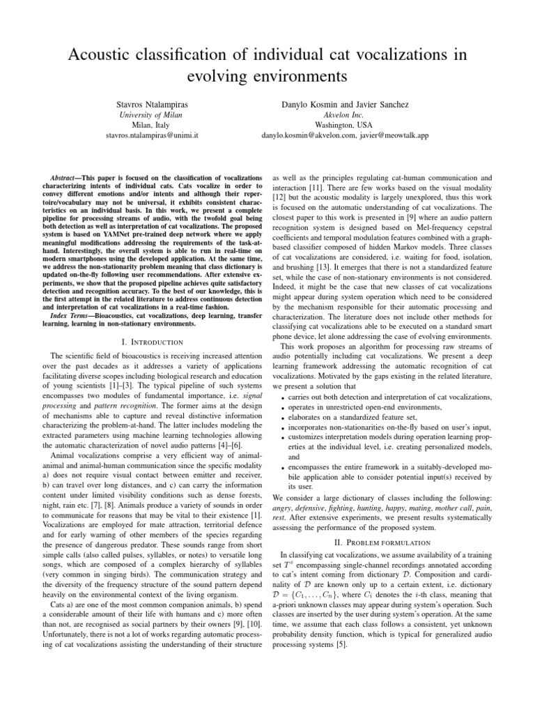 Real-Time Cat Vocalization Classification | PDF