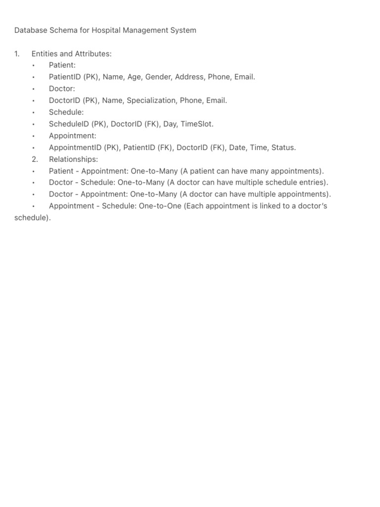 Database Schema For Hospital Management System | PDF