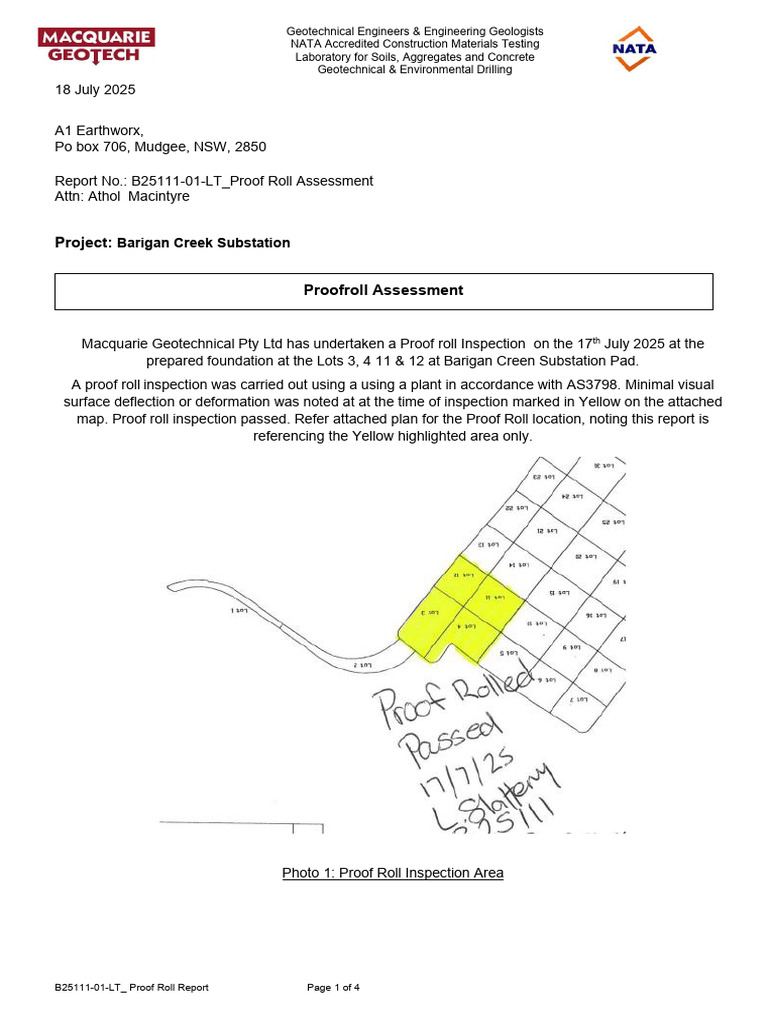 Barigan Creek Substation Proof Roll Report | PDF | Geotechnical Engineering