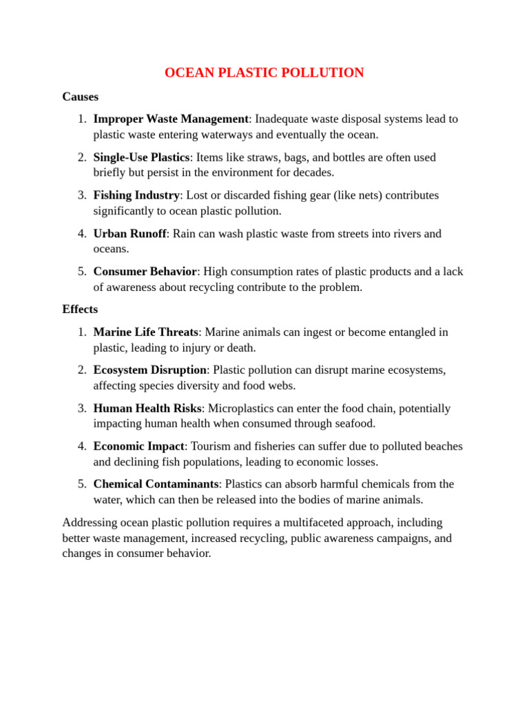 Ocean Plastic Pollution: Causes & Effects | PDF