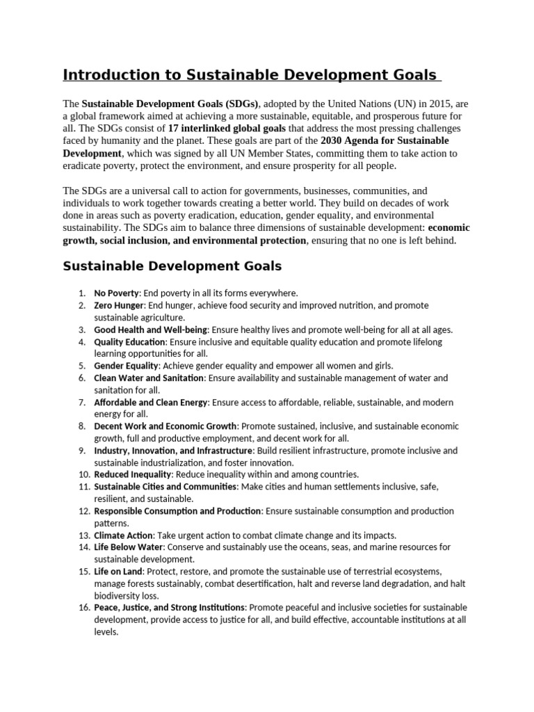 Overview of Sustainable Development Goals | PDF | Climate Change ...