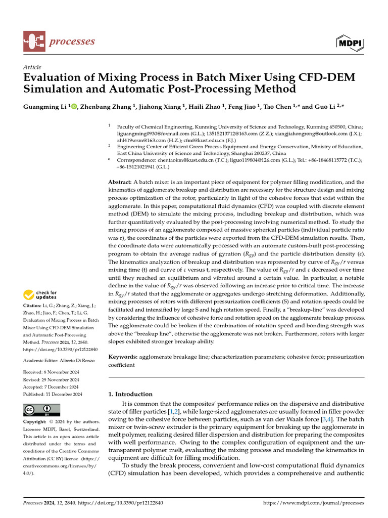Evaluation of Mixing Process in Batch Mixer Using | PDF | Computational ...
