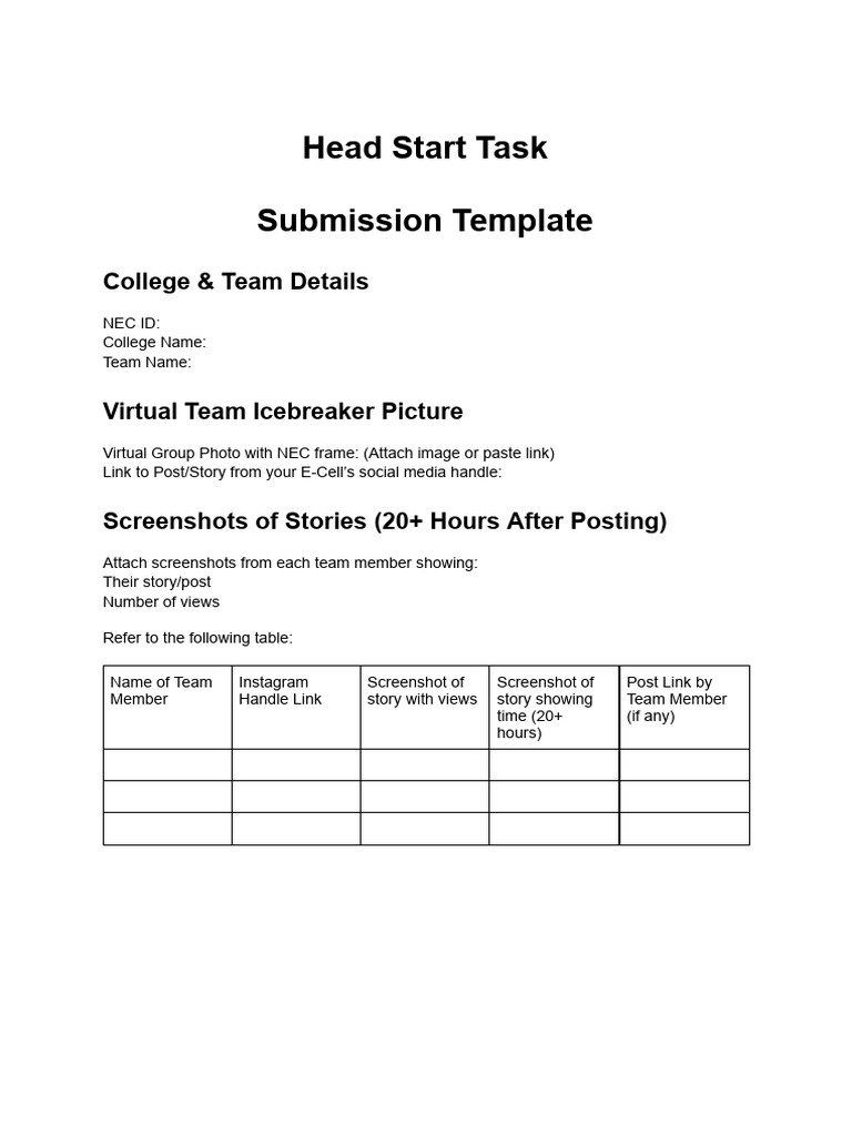 Head Start Task Submission Template | PDF