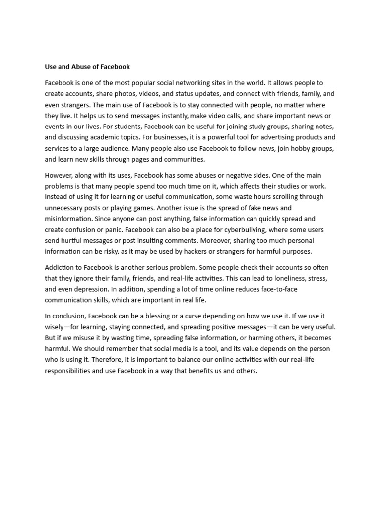 Uses and Abuses of Facebook Explained | PDF