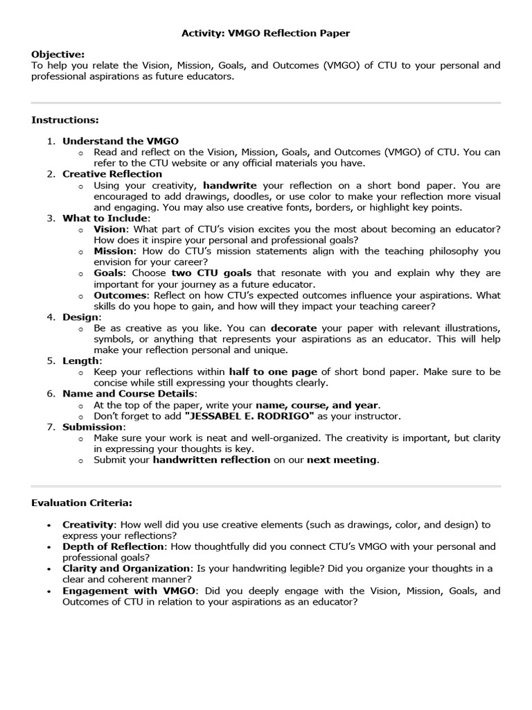 CTU VMGO Reflection Activity Guide | PDF | Drawing