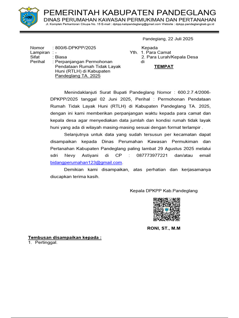 Perpanjangan Pendataan RTLH Pandeglang | PDF