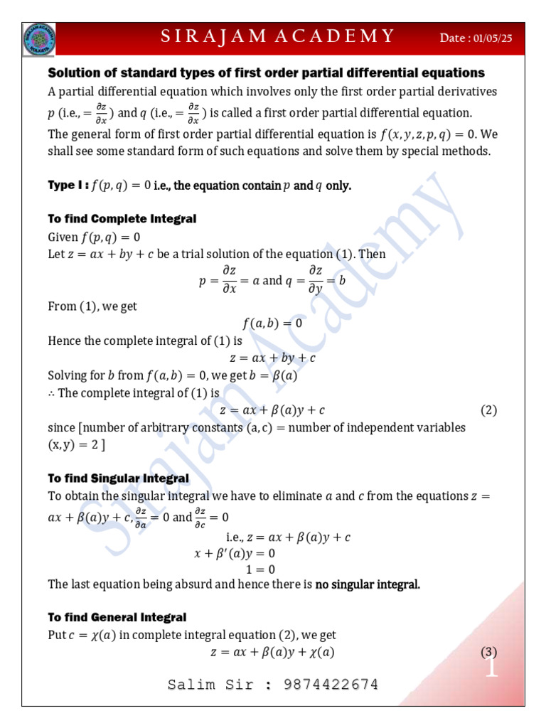 Solving First Order PDEs: Methods & Examples | PDF | Equations ...