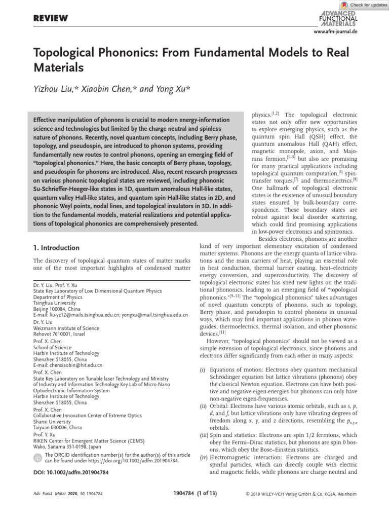 Adv Funct Materials - 2019 - Liu - Topological Phononics From ...