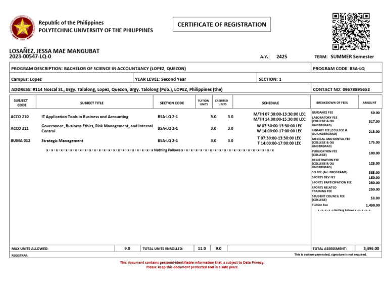 PUP Certificate of Registration for BSA | PDF | Business