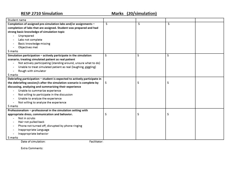 RESP 2710 Simulation Evaluation Criteria | PDF