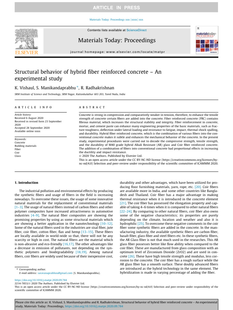 Hybrid Fiber Reinforced Concrete Study | PDF | Concrete | Fibers