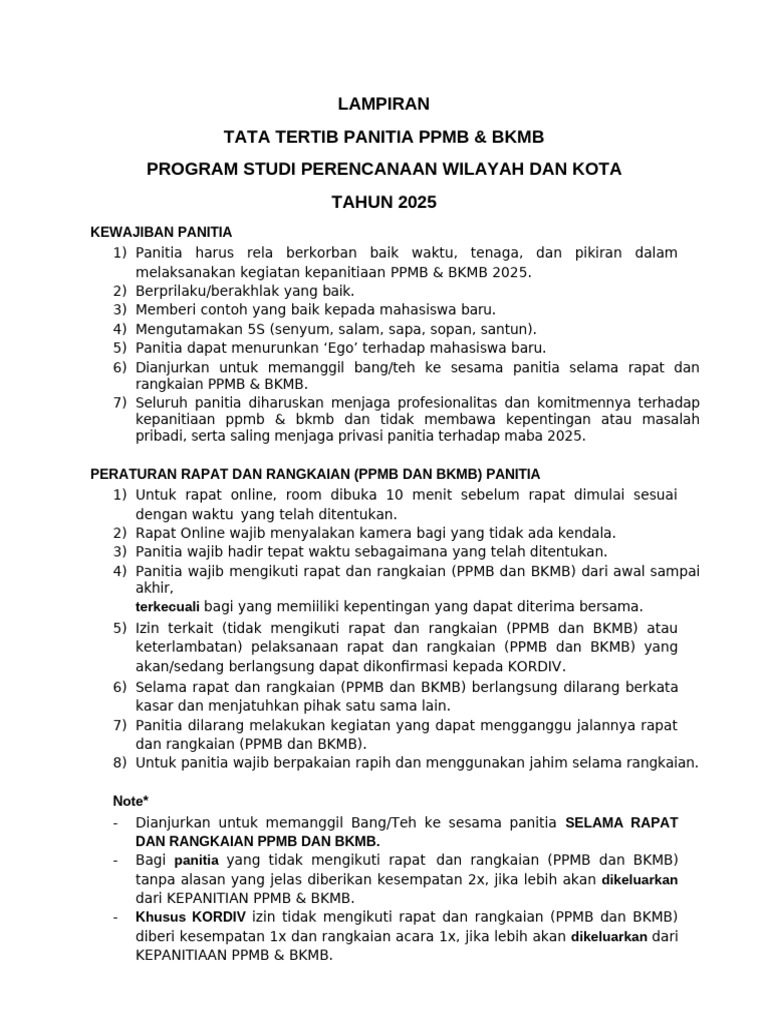 Tata Tertib Panitia PPMB & BKMB 2025 | PDF