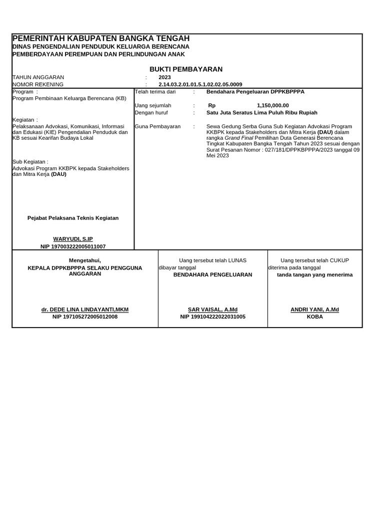 Bukti Pembayaran Program KB 2023 | PDF