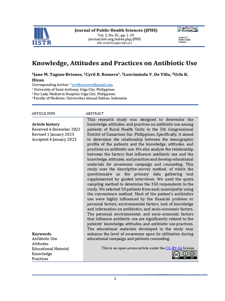 Antibiotic Use: Knowledge and Practices | PDF | Antimicrobial ...