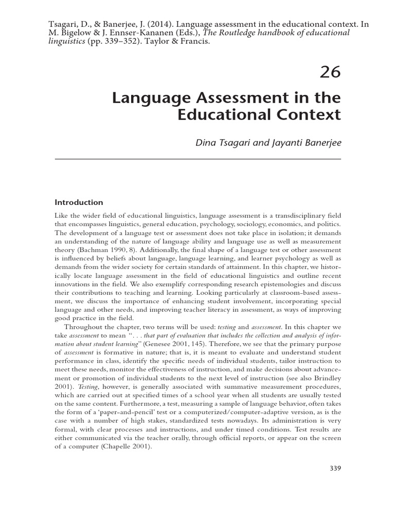 Language Assessment in Education | PDF | Educational Assessment | Teachers