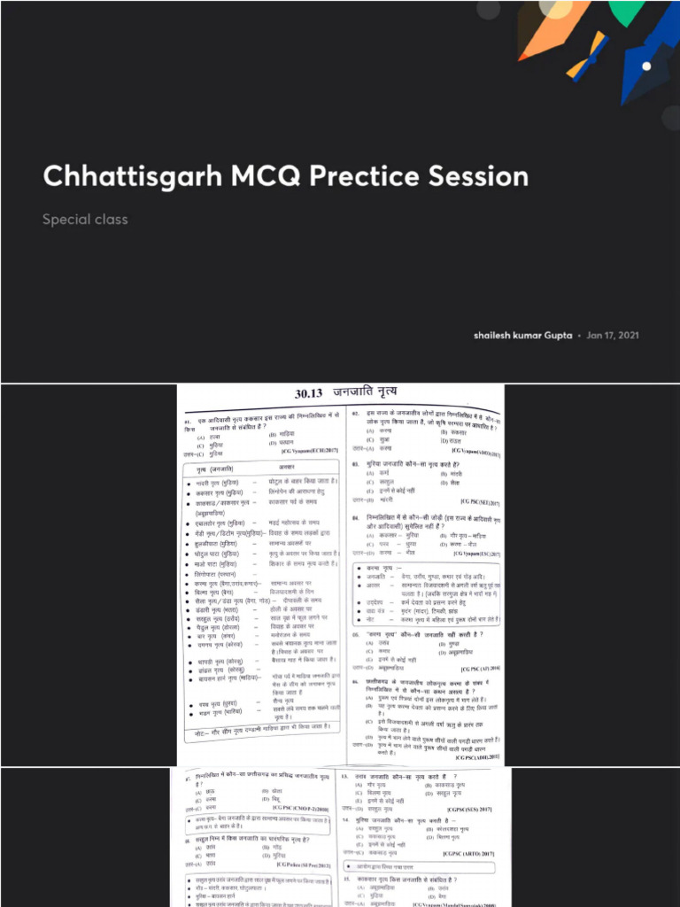 Chhattisgarh MCQ Prectice Session With Anno | PDF