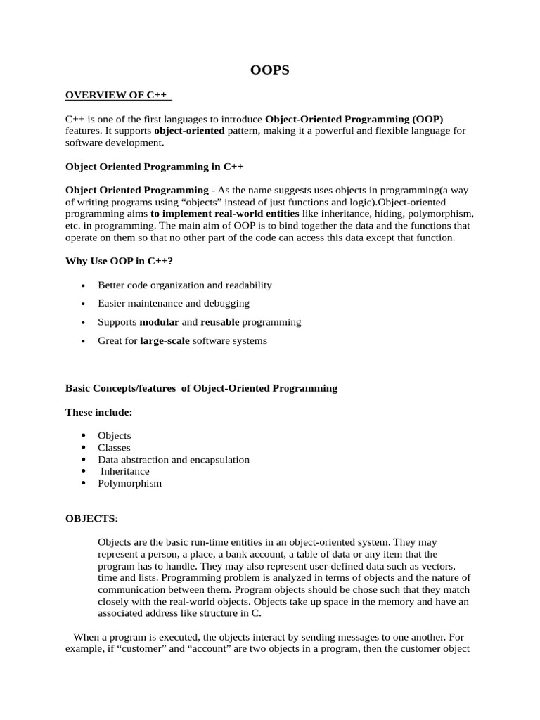 OOPS(unit1 ) till datatypes | PDF | Object Oriented Programming | Class ...