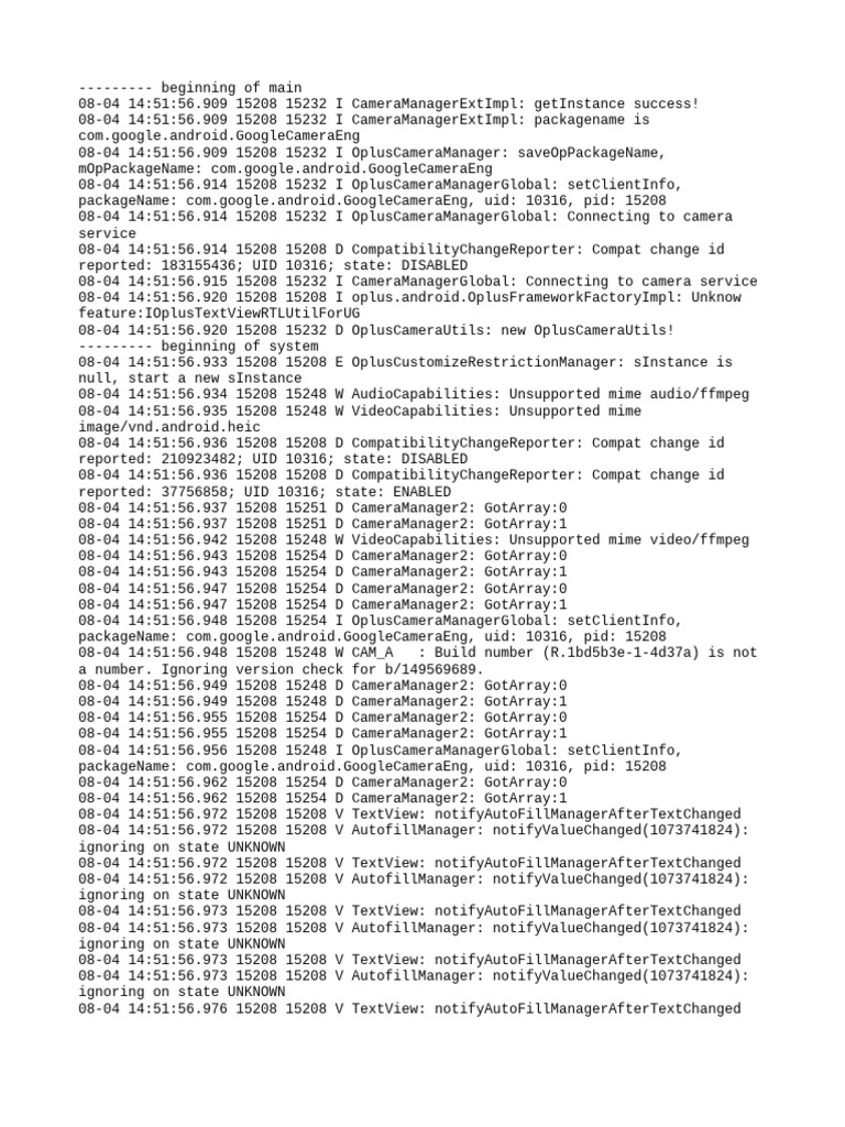 Camera Manager Log Analysis | PDF | Computing | Software