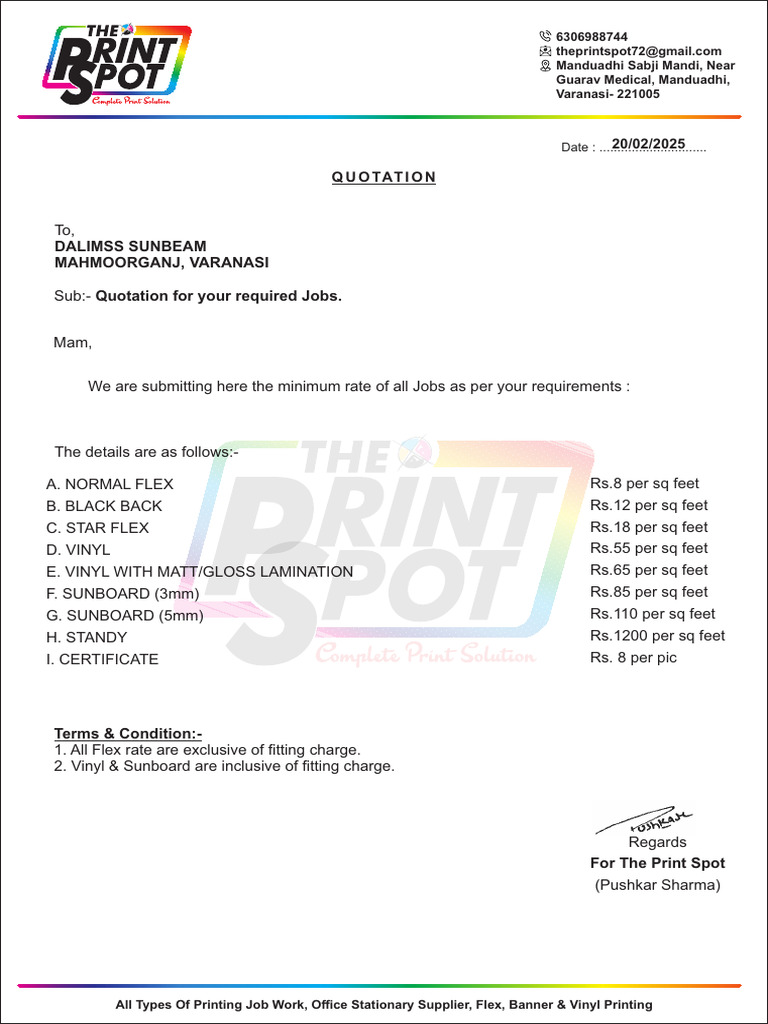 Quotation for Printing Services Varanasi | PDF