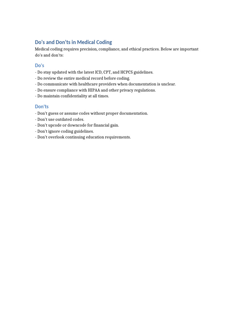 Medical Coding Do's and Don'ts Guide | PDF