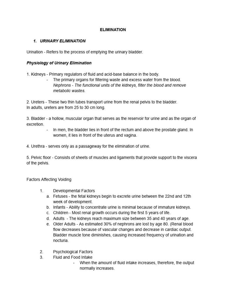 Urinary and Fecal Elimination Overview | PDF | Human Feces | Urinary System