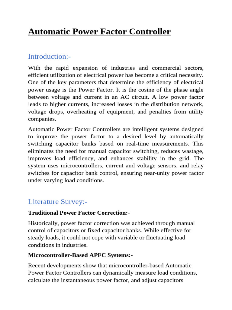 Automatic Power Factor Controller Design | PDF | Capacitor | Transformer