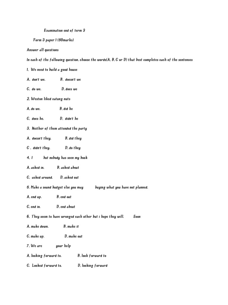 Form 3 English Exam Paper 1 Guide | PDF