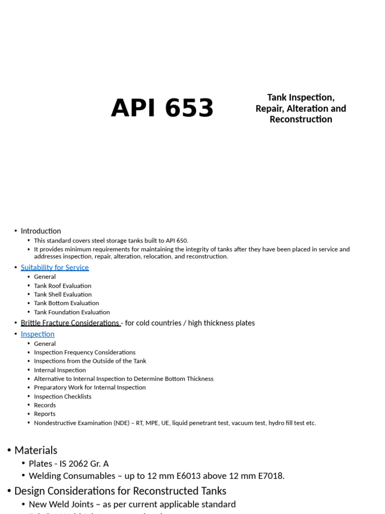 API 653: Steel Tank Inspection Standards | PDF | Nondestructive Testing ...