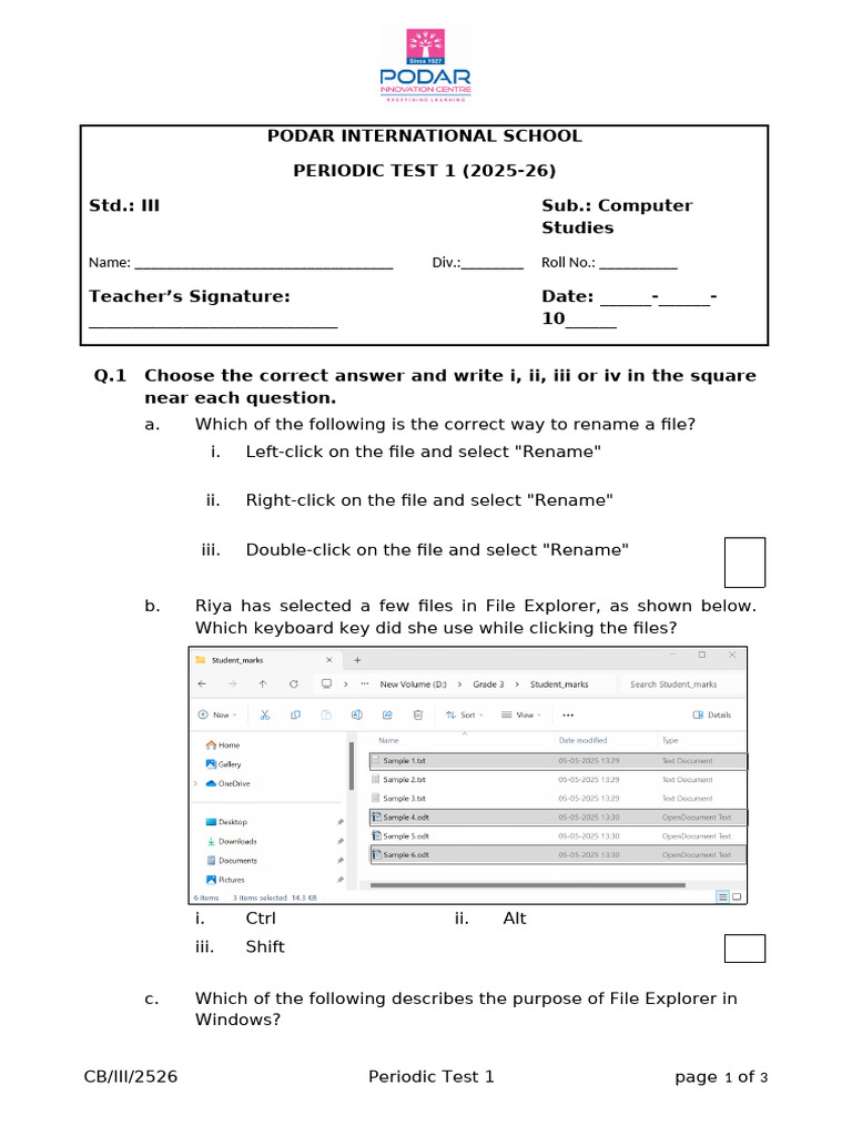 Computer Studies Test for Std. III | PDF | Computer File | System Software