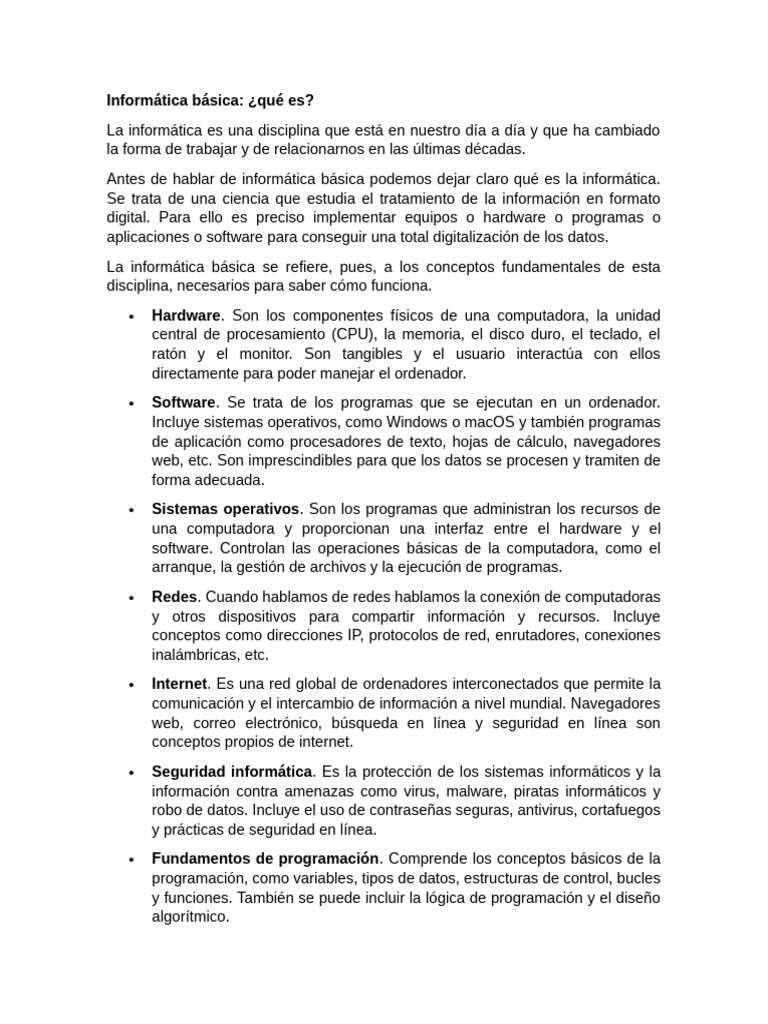Introducción a la Informática Básica | PDF | Informática | Hardware de ...