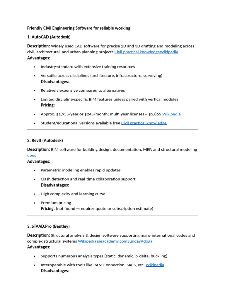 Civil Soft All Compare With List | PDF | Autodesk | Arc Gis
