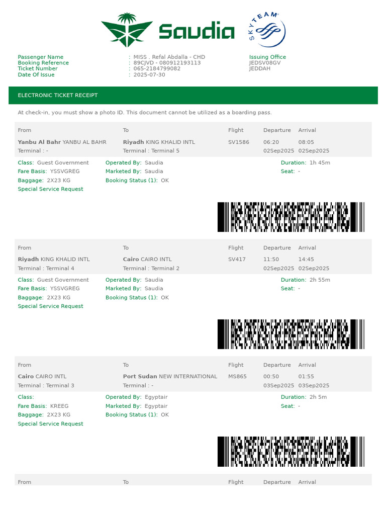 Saudia Airlines Electronic Ticket Receipt | PDF | Value Added Tax