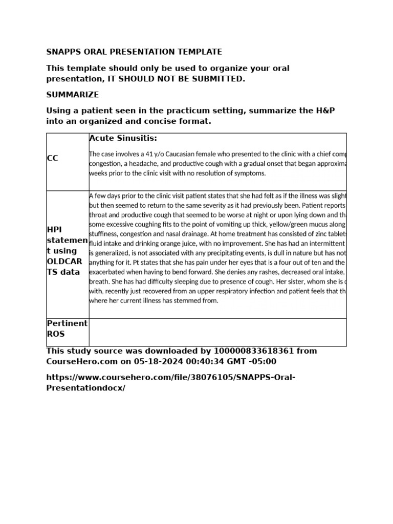 SNAPPS Presentation Guide | PDF