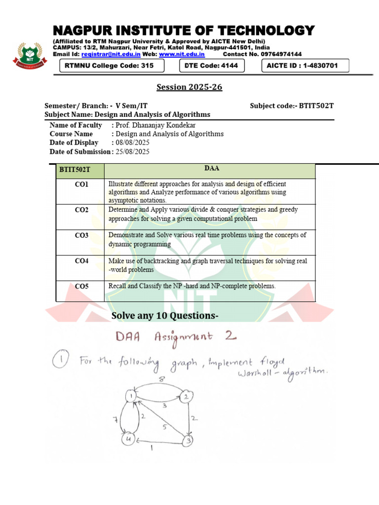 Design and Analysis of Algorithms Syllabus | PDF