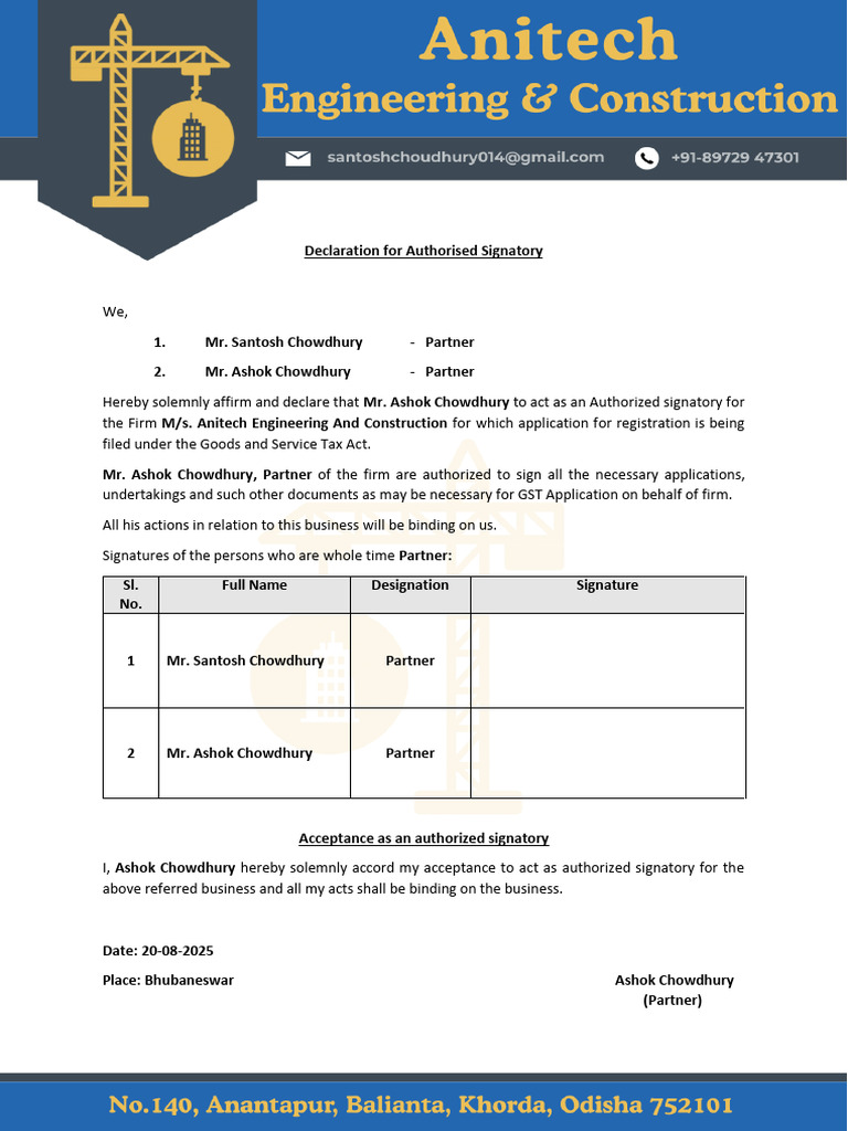 GST Authorized Signatory Declaration | PDF