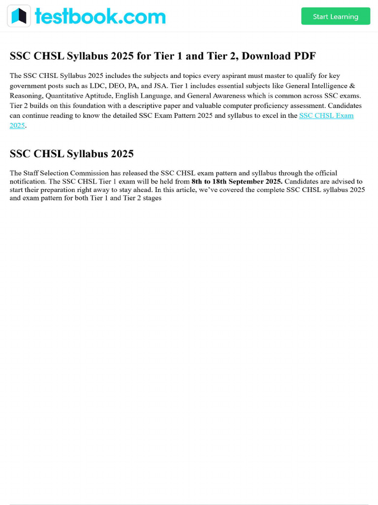 SSC CHSL Syllabus 2025 For Tier 1 and Tier 2, Download PDF | PDF