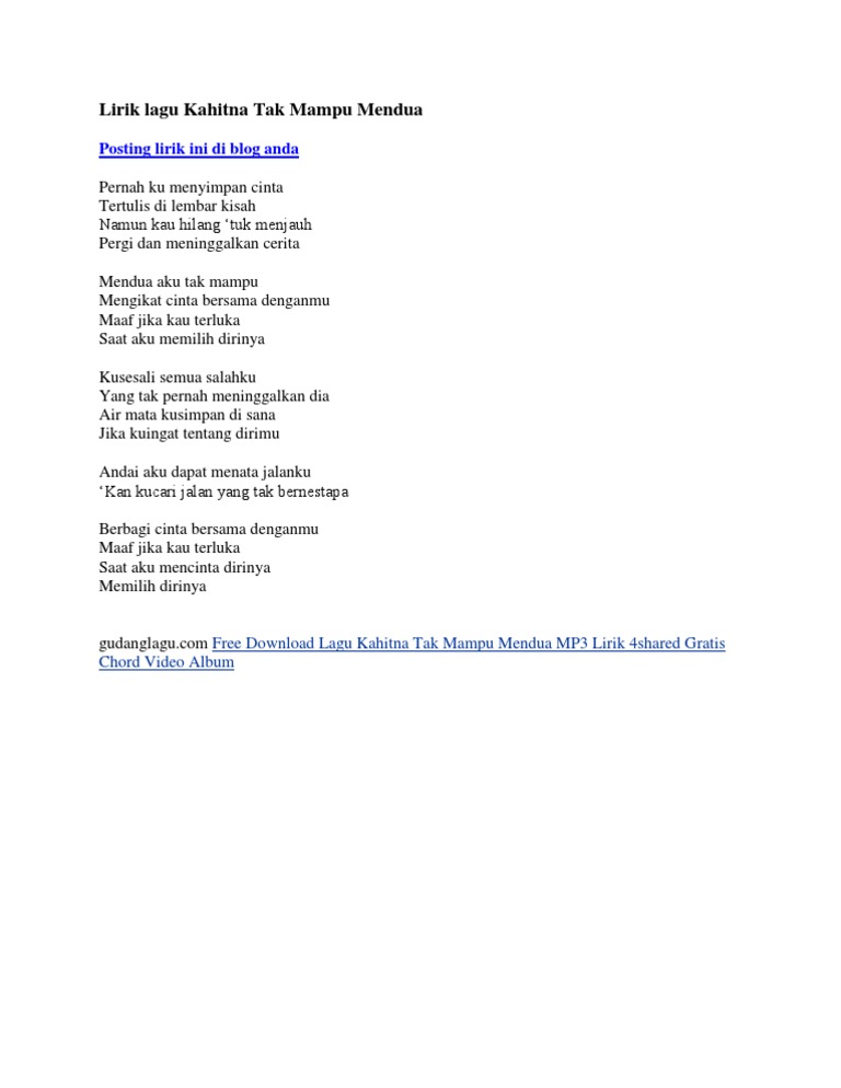 Lirik Lagu Kahitna Tak Mampu Mendua