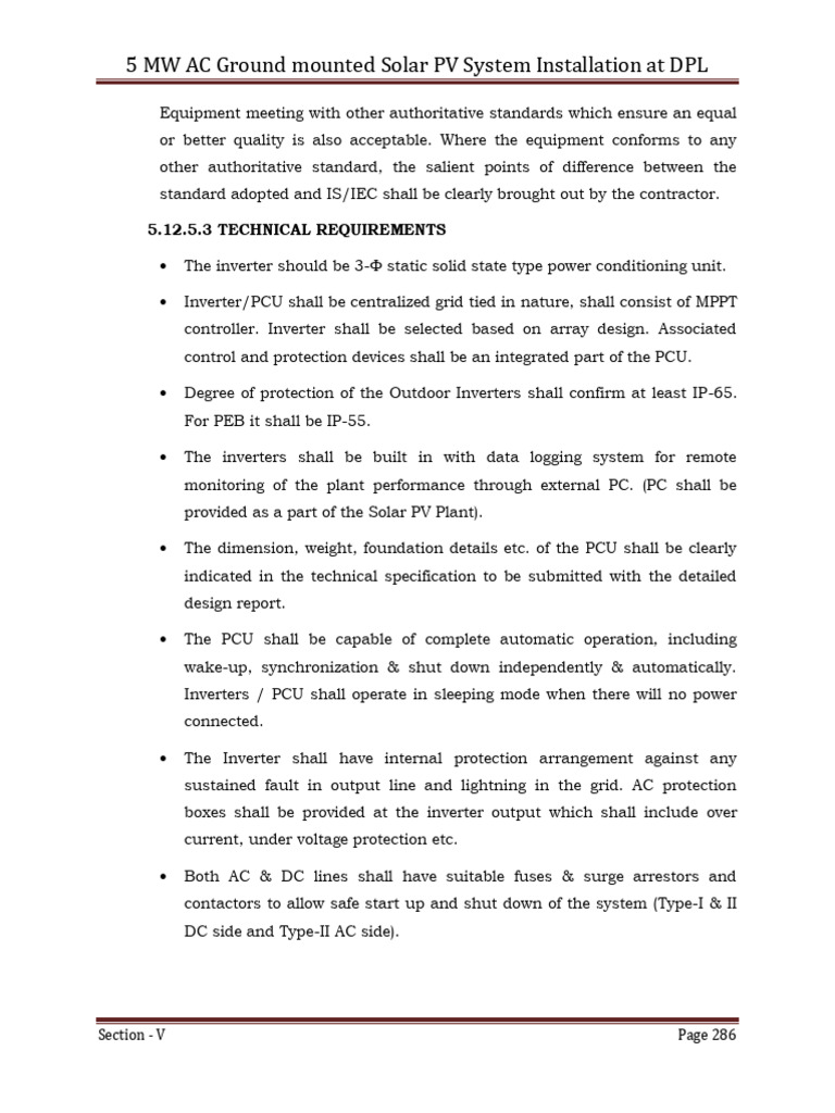 5 MW Solar PV System Installation Specs | PDF