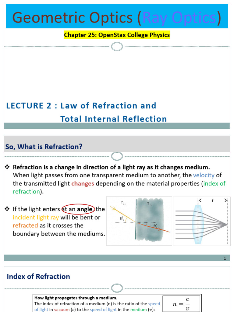 Refraction and Total Internal Reflection | PDF | Refraction ...