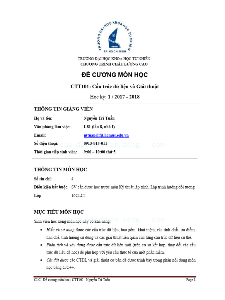 Cau Truc Du Lieu Va Giai Thuat Nguyen Tri Tuan 2. CTDL> de Cuong Mon ...